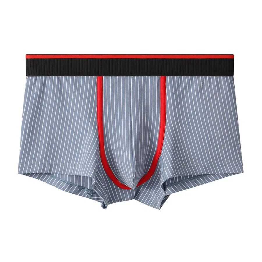 Men Cotton Stripe Boxer Briefs Sexy Underwear Trunks Shorts U Convex Pouch Homewear Stretch Underpants Breath Male Boxershorts