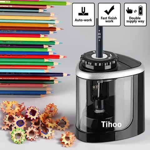 Electric Auto Pencil Sharpener for Students, Helical Steel Blade Sharpener for Artists, Colored Pencils for Kids and Adults 8005