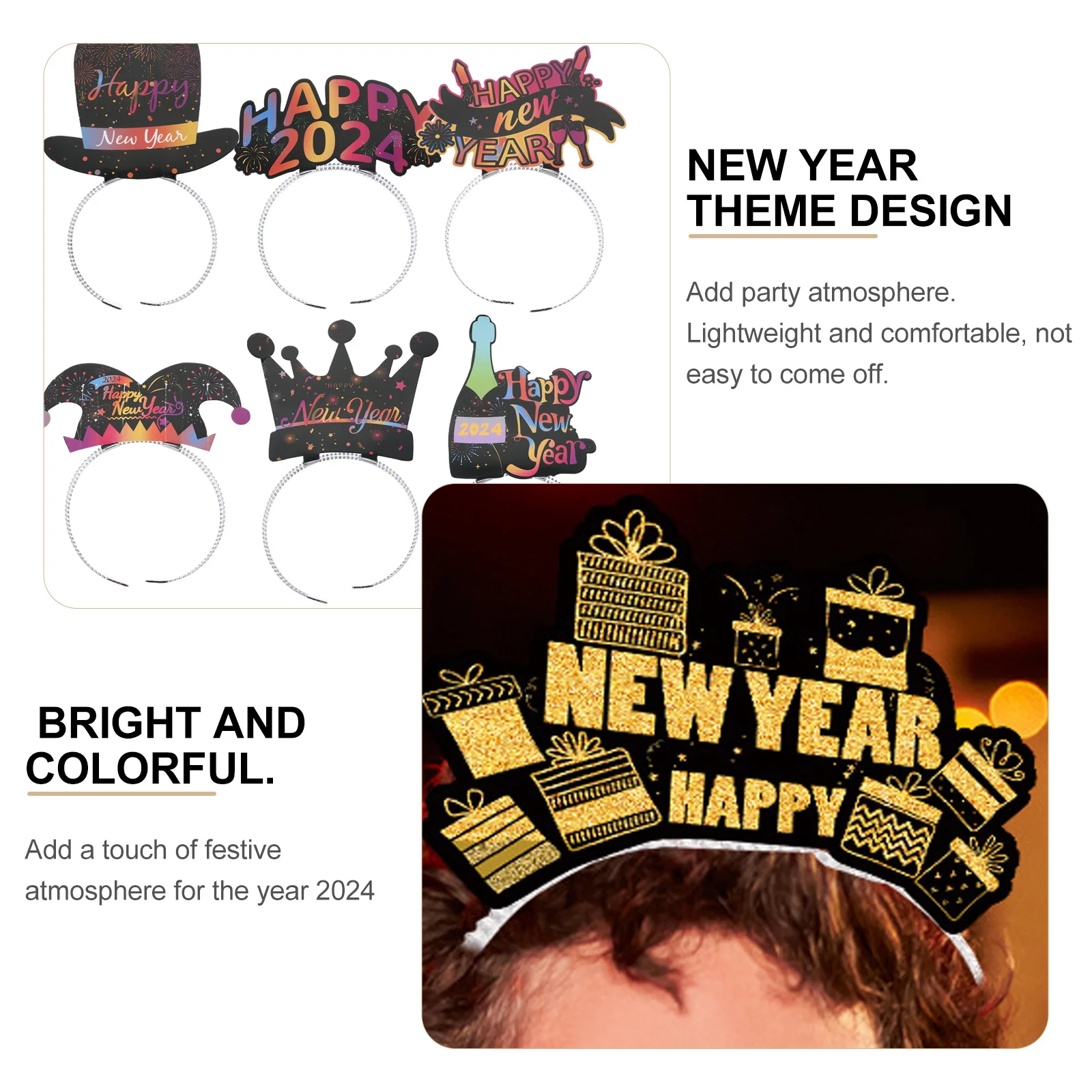 Aros para el pelo de Año Nuevo, tocado de fiesta para festivales, decoración de Festival de Primavera, ajuste cómodo, ideal para accesorios de fotomatón, 6 uds.