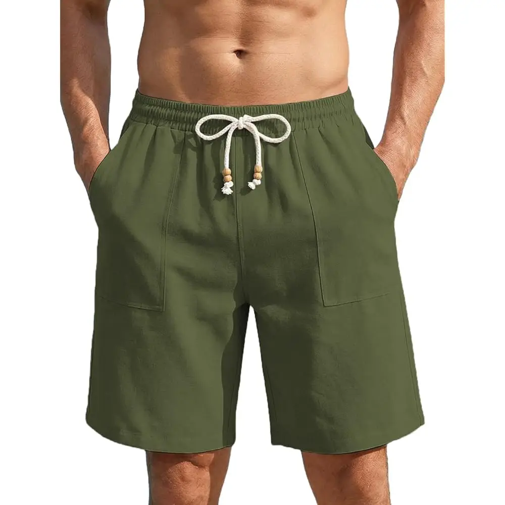 

Men's Ultra-Light Summer Shorts Casual Drawstring 9\ Linen Shorts with Pockets