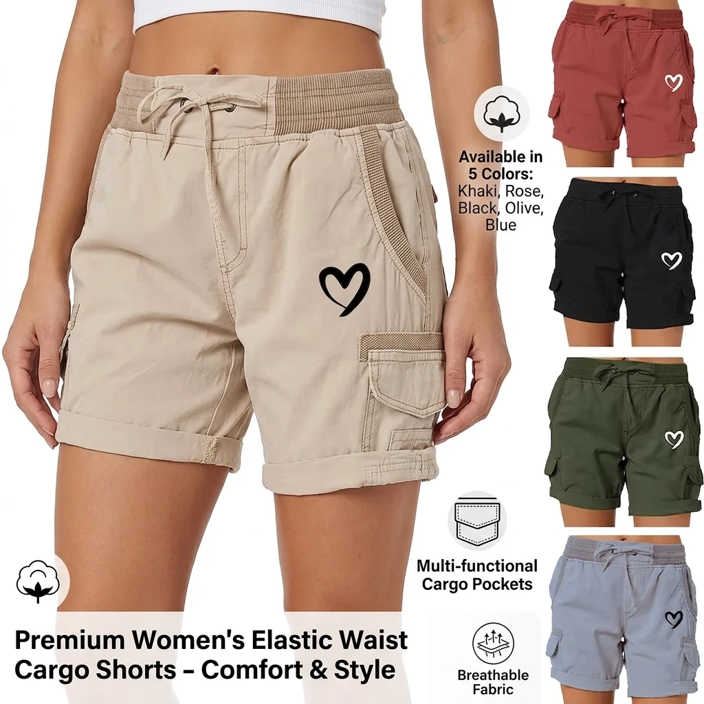 Fashion Cute Heart Printed Women's Cargo Shorts  Golf Active Shorts Work Shorts Hiking Outdoor Summer with Pockets