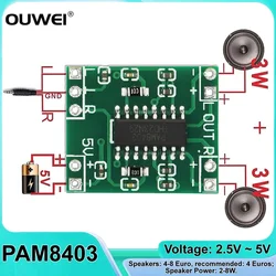 Carte d'amplificateur de puissance numérique, technologie PAM8403, médailles miniatures, classe D, 2x3W, haute 2.5V ~ 5V, alimentation USB