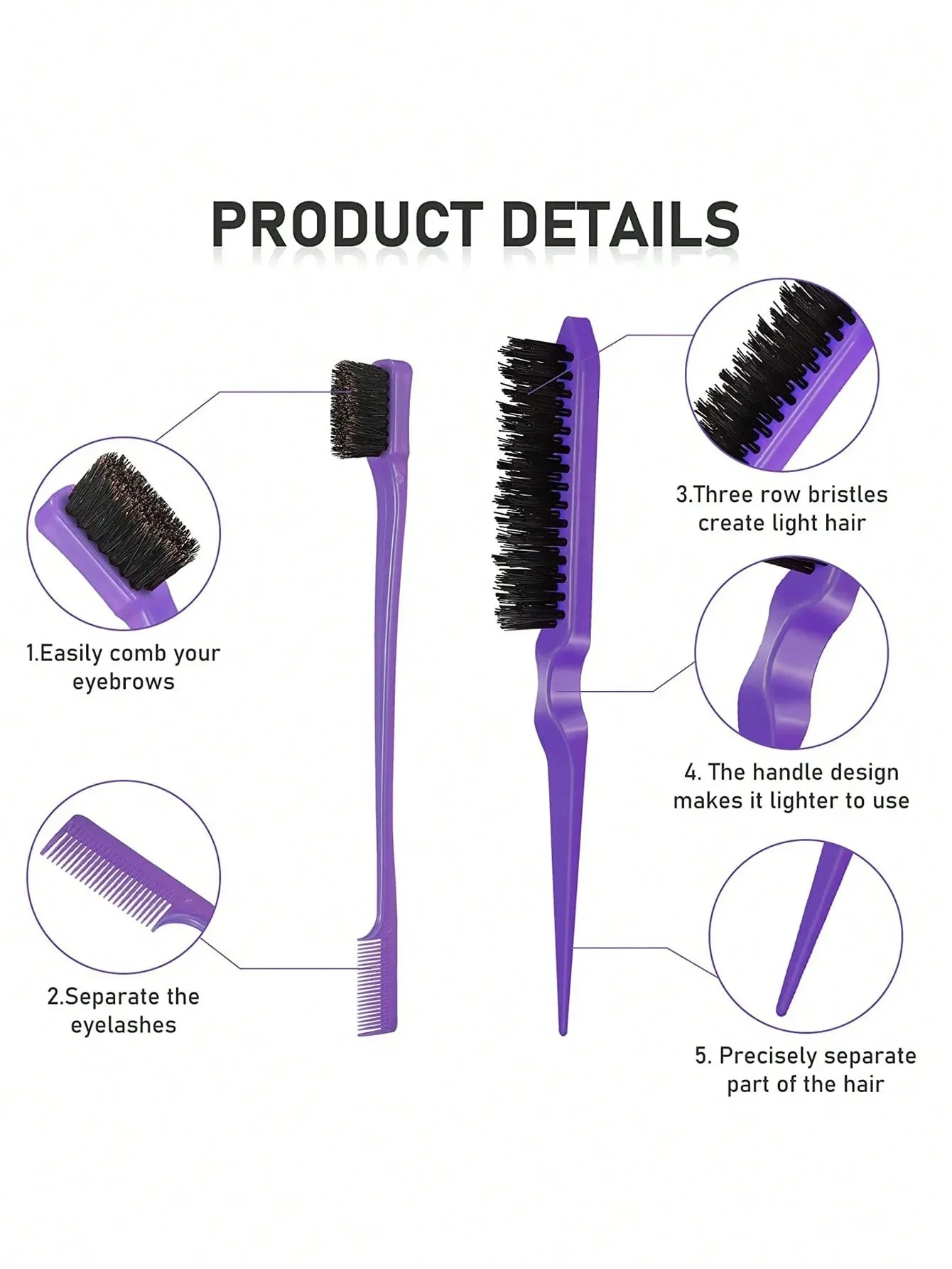 3-piece hair styling comb set with triple tear hair brush, mouse tail comb edge brush, salon hair styling tool, hair tail tool image 5
