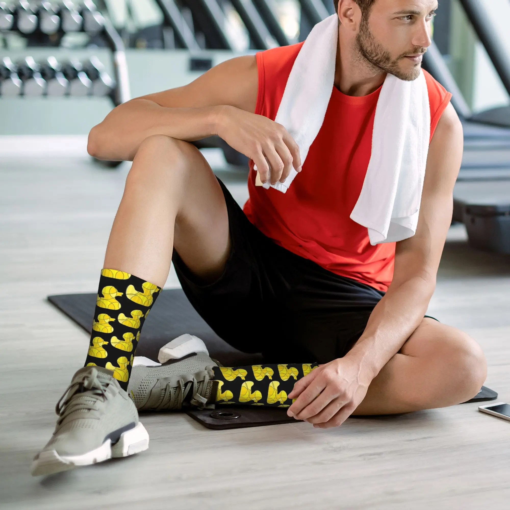 Żółta Kaczka Śliczne Gumowe Kaczuszki Skarpety Skarpety dla Dorosłych Mężczyzn Wysokiej Jakości Gotyckie Skarpety Jesienne Skarpety Sportowe na Zewnątrz Antypoślizgowe Skarpety Graficzne