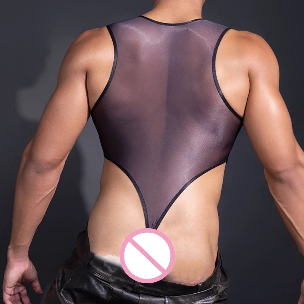 

Sexy Lingerie Men Stretch Oil Glossy Shiny Leotard See Through Underwear Tights Bodysuit Gay Sissy Nightclub Ultra-Thin Jumpsuit