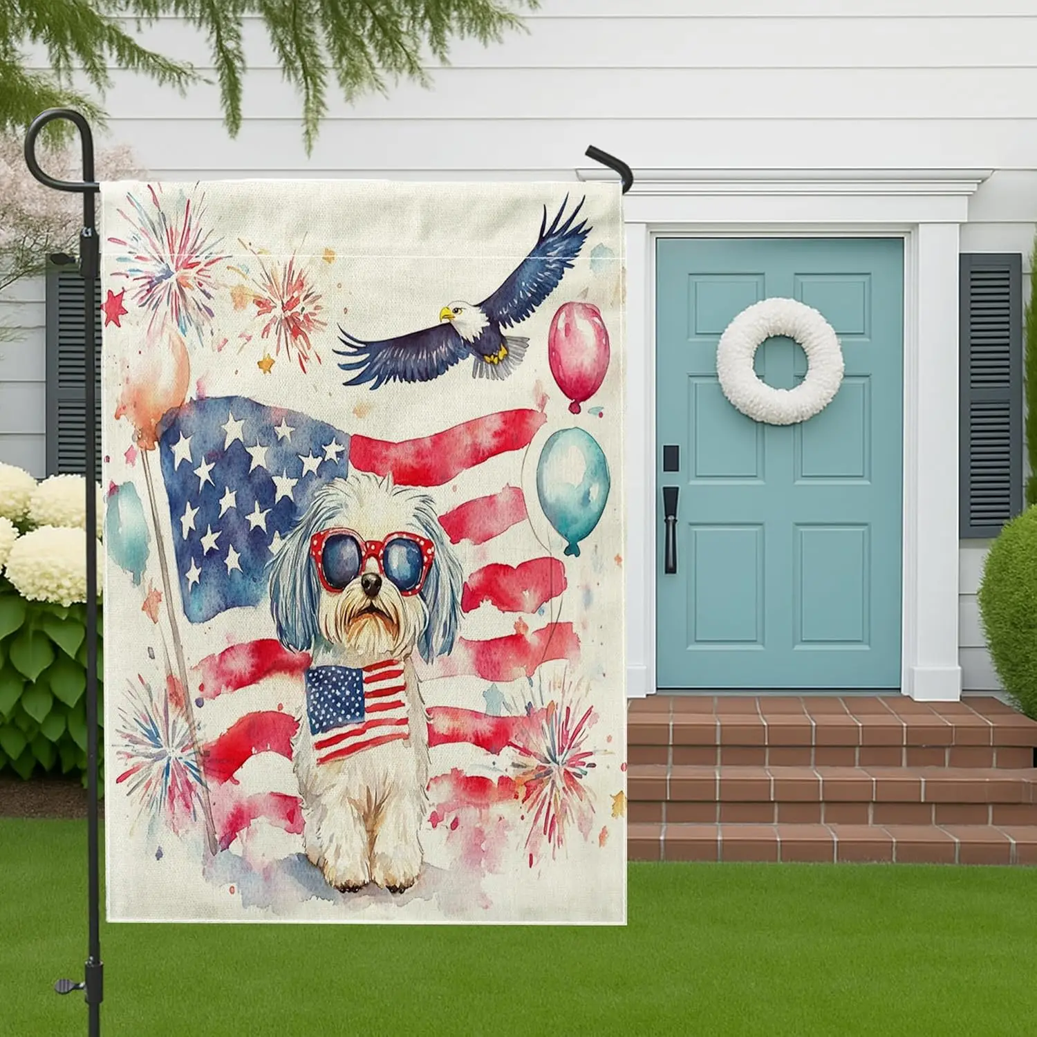 4th of July Havanese Dog Front Yard Backyard Vertical Garden Flags 12x18 Double Sided for Outside, 250 Years American Annive AAS