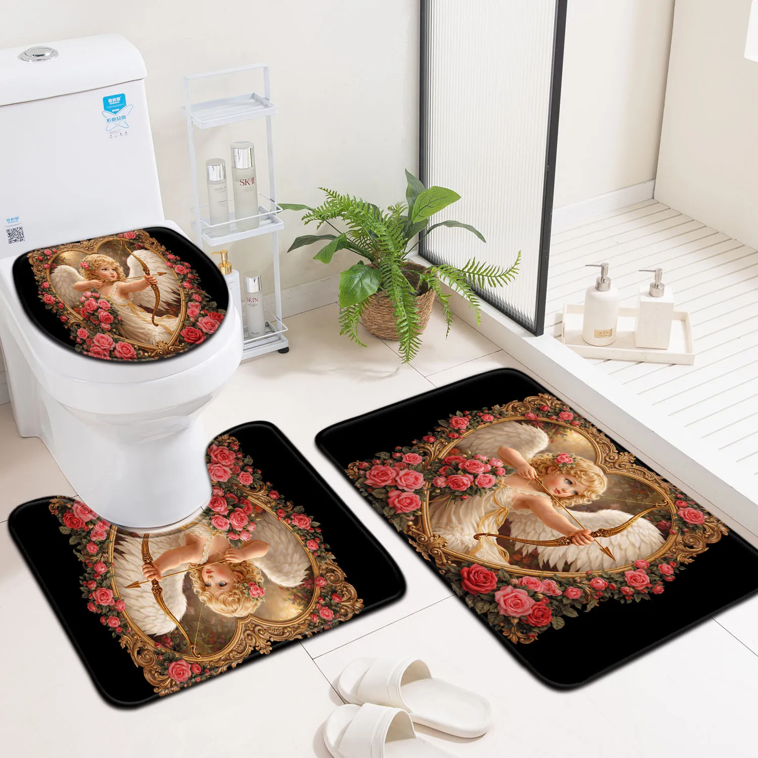 Luxury Bathroom Mat Set 3 Piece Set Romantic Angel Art Bath Rugs for Home Decor Bathroom Accessories