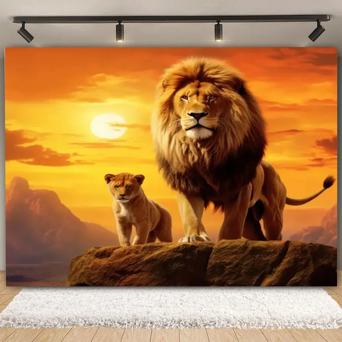 African Lion Backdrops Jungle Animals Sunset Baby Shower Background Kids Children's Birthday Party Photography Photo Vinyl Decor