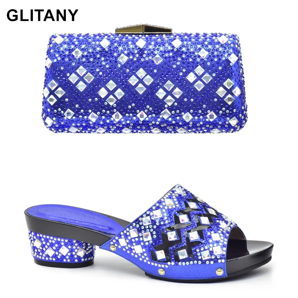 Fashion Wedding Shoe and Purse for Bride Matching Shoes and Bags High Quality Glitter Nigerian Party Shoe Sandals Clutch Purse