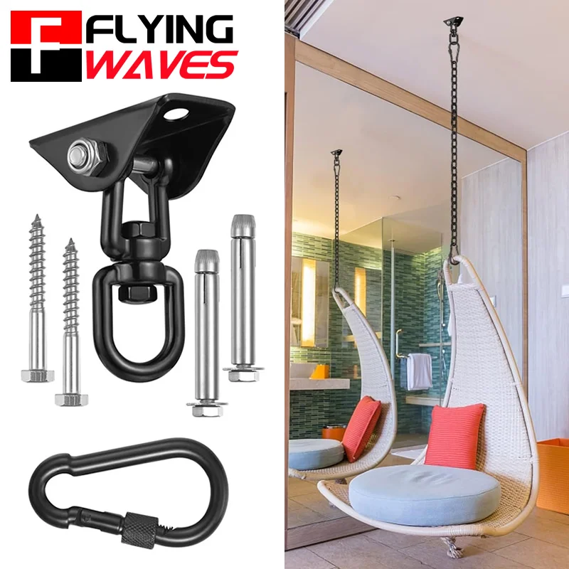 Black Hammock Hanging Kit Heavy Duty 360° Swivel Swing Hangers Hook for Porch Yoga Heavy Bag Tree Chair Indoor Outdoor Gym