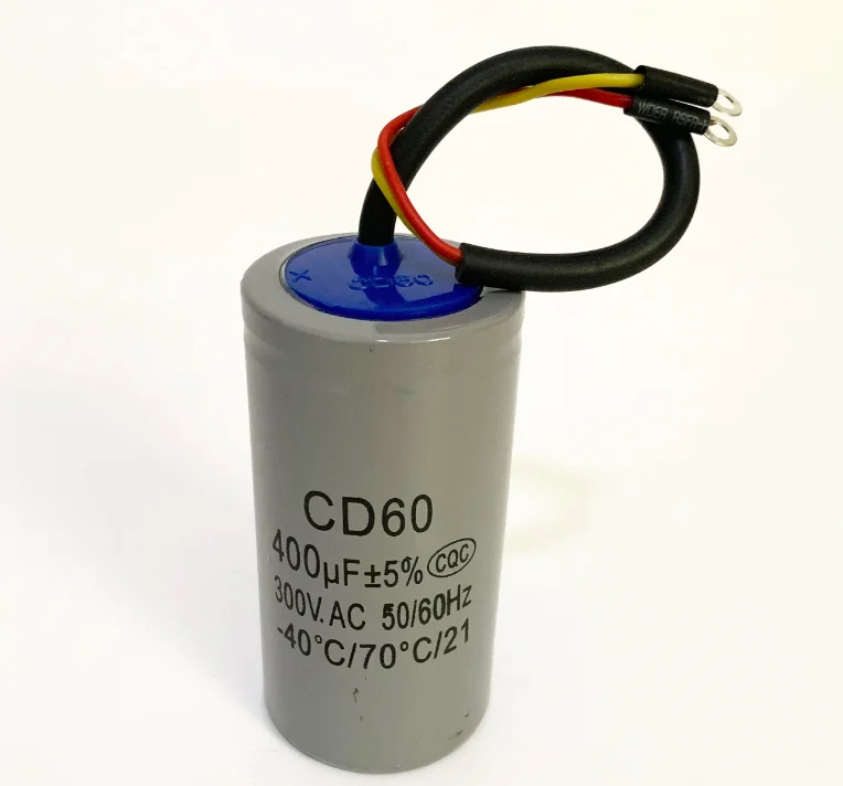 CD60 400uF 300V AC Starting Capacitor For Heavy Duty Electric Motor Air Compressor Red Yellow Two Wires