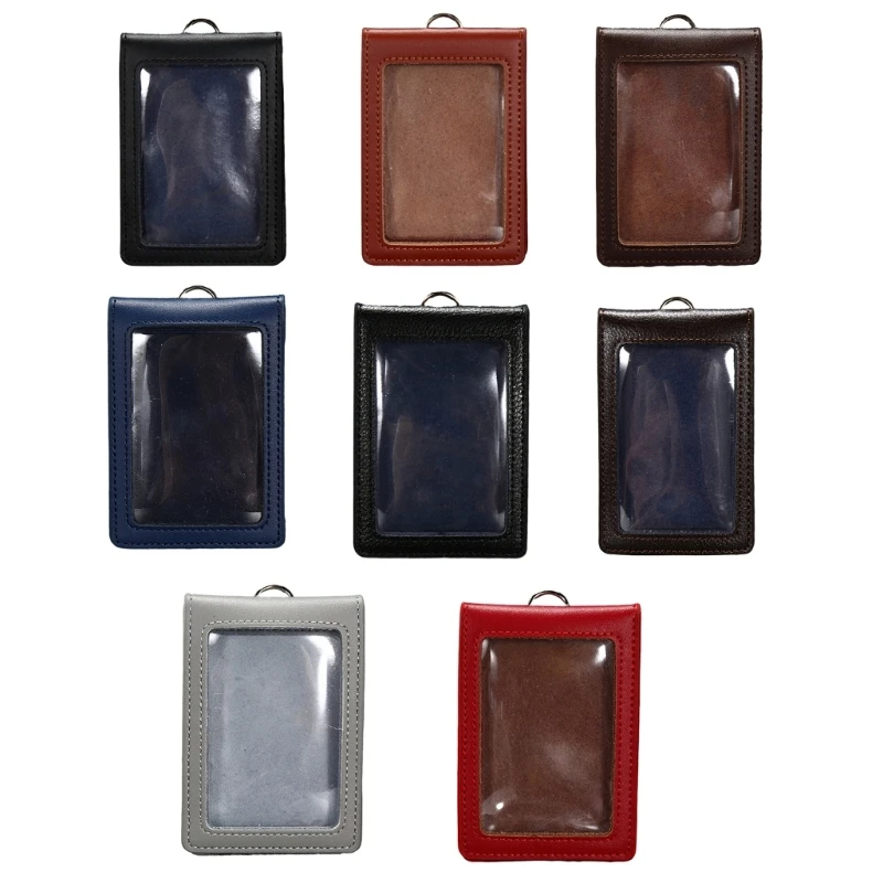 Unisex Waterproof Leather Card Sleeve Clear Window Card Protector for Formal Reporter Police Badge ID Business Work Card Holder