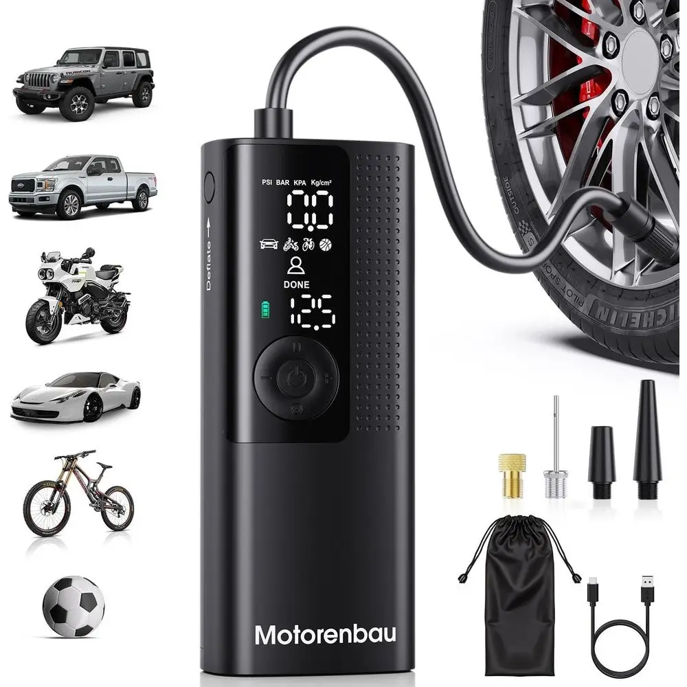 

Портативный воздушный компрессор - мини-насос с цифровым манометром, 150PSI, 3-кратное быстрое накачивание, функция автоматического отключения для шин