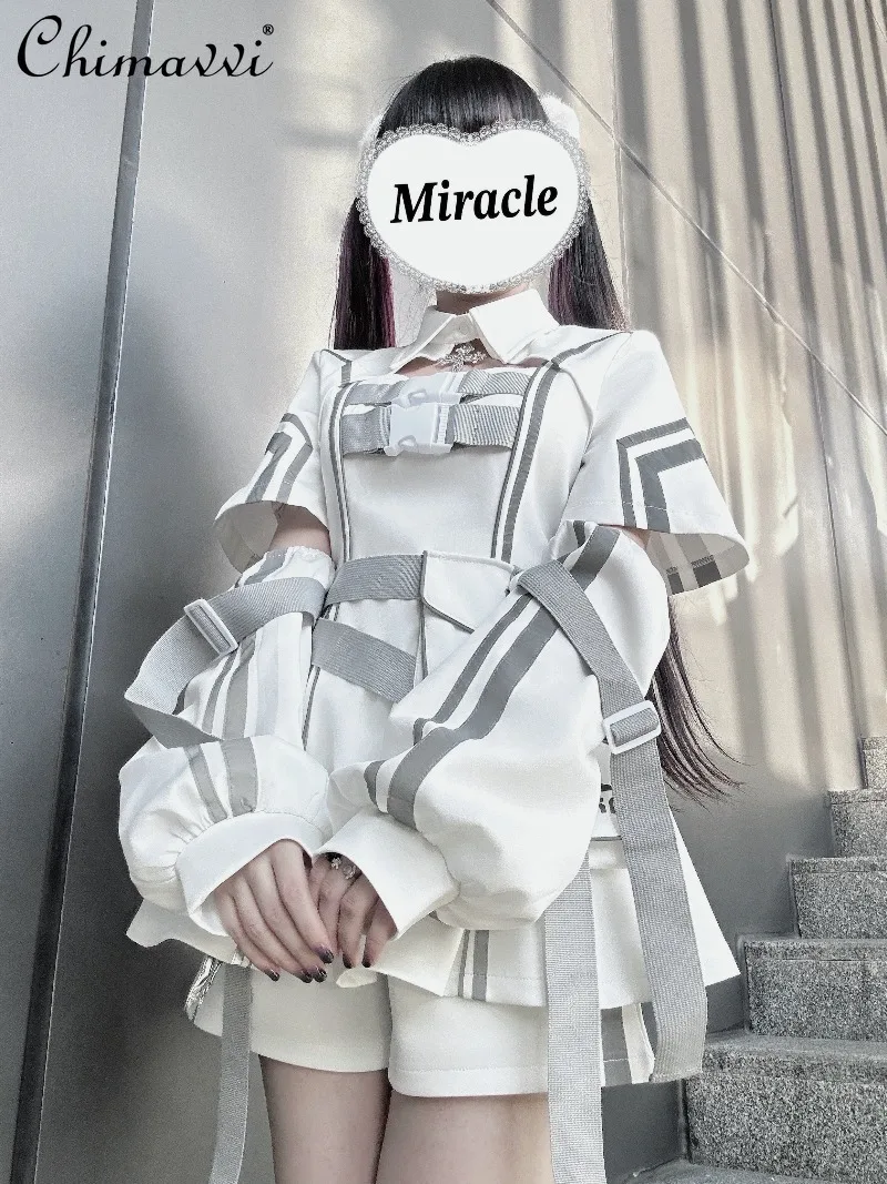 

Оригинальный дизайн, комплект светоотражающих шорт в японском стиле, функциональный стиль, унисекс, аниме, тонкий топ без рукавов, шорты, милый крутой комплект для девочек