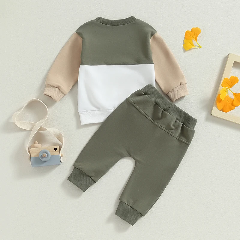 

Infant Baby Boys Pants Outfits Contrast Color Long Sleeve Sweatshirt and Joggers Pants Sweatsuit Set