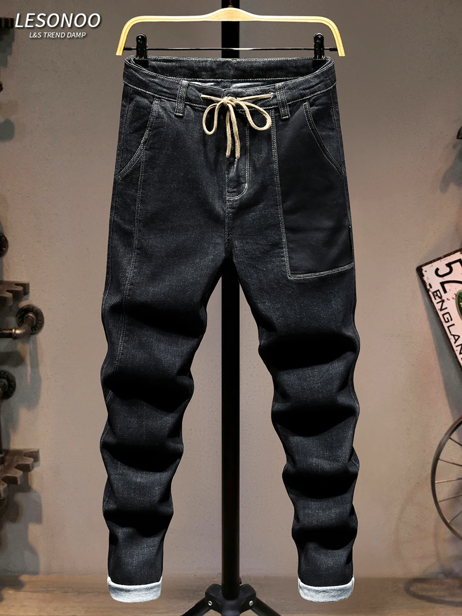 

Модные мужские джинсы Slim Fit: новинка весна-осень, эластичные, с отворотами, повседневные, универсальные, укороченные (9/10), из хлопка, эластичные