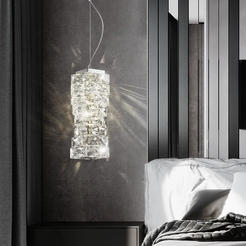 2025 Modern LED Crystal Pendants Lamp Luxury Chandelier Bedroom Bedside Bar Living Room Dining Gold Decor Single Head Indoor Fix