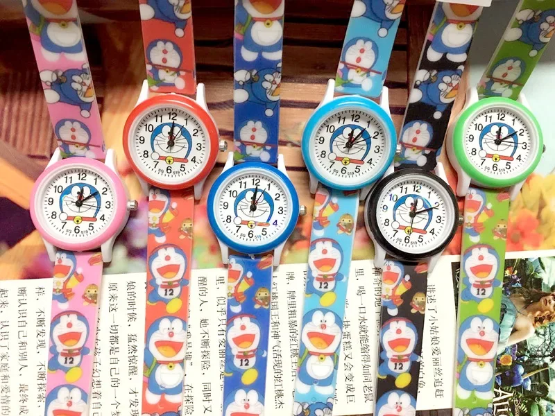 Disney-reloj de cuarzo con estampado de dibujos animados para niños, pulsera de silicona con diseño de gato Jingle, Doraemon, regalo de cumpleaños