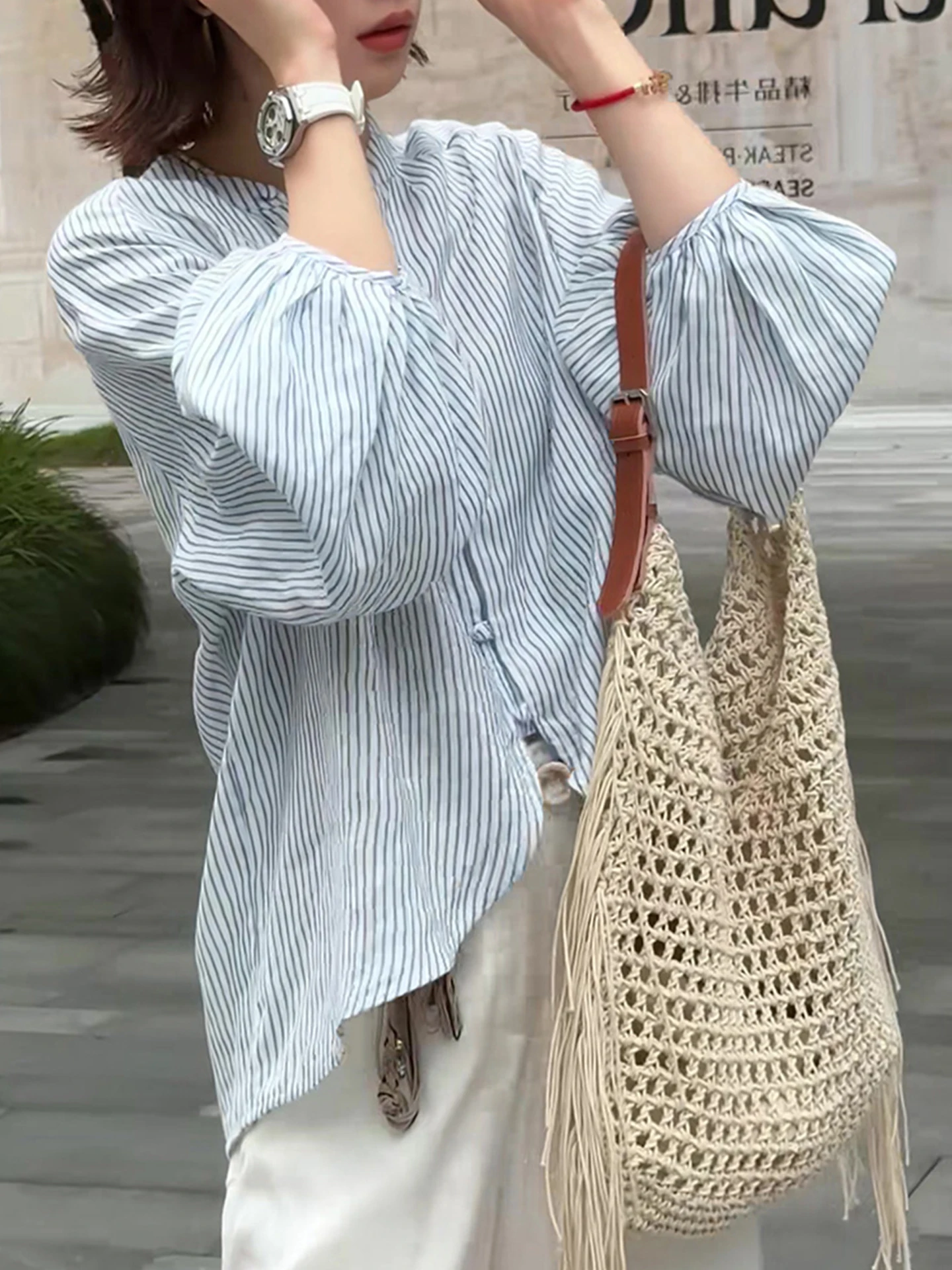 

Повседневный полосатый длинный све женский солнцезащитный топ irt для поездок на работу, корейская версия, шелковый топ прямого кроя, летний дизайн