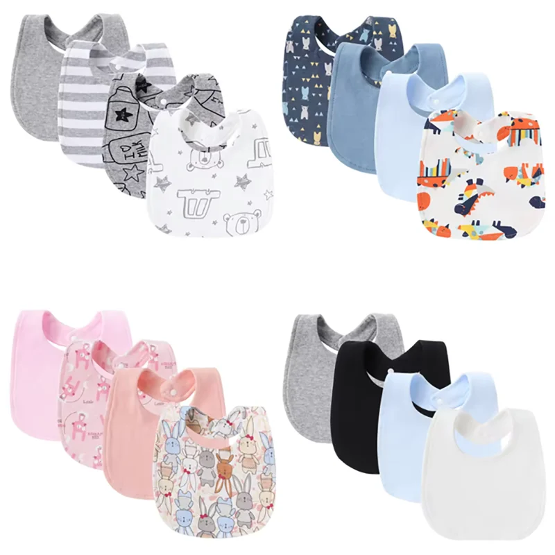 1/4Pcs Cotton Newborn Baby Bibs Cute Print Kids Babies Saliva Towel Solid Infants Burp Cloths for Girls Boys Feeding Accessories