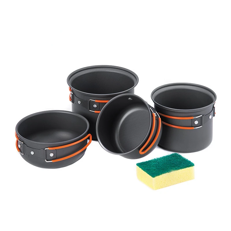 Four-in-one Combination Set of Cookware, Picnic Barbecue, Outdoor Camping Cookware, Portable 2-3 People