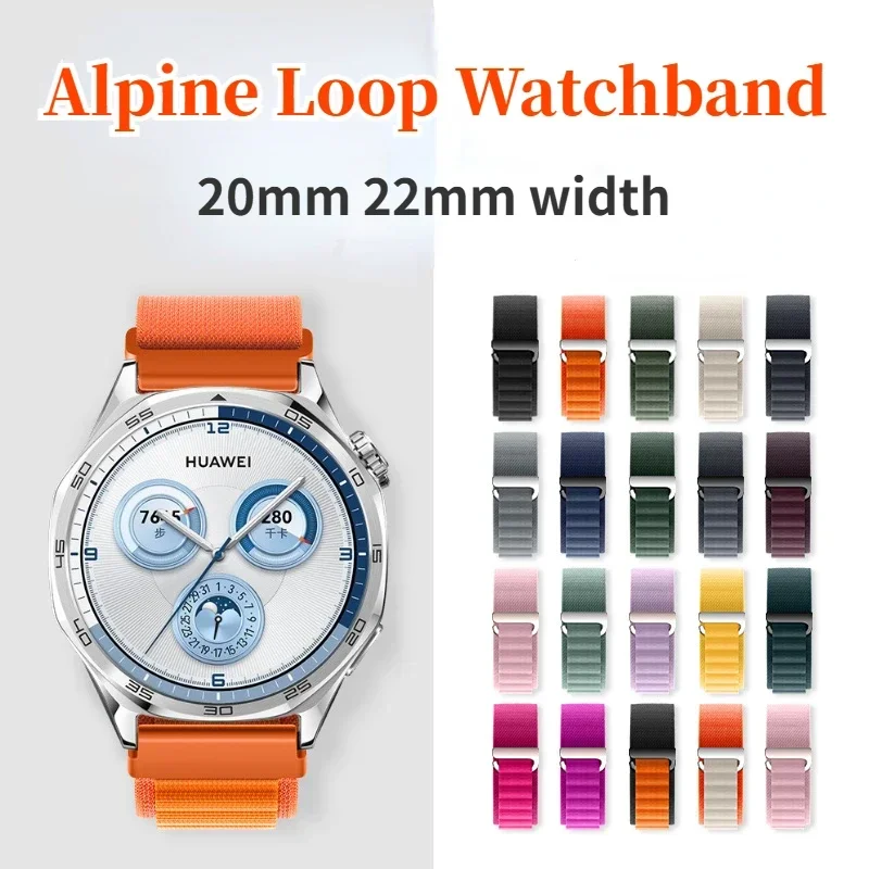 22mm 20mm Nylon Alpine Loop Strap For Huawei Watch GT6 5 4 46mm Sports wristband For Samsung Watch 7 6 5 Amazfit Active 2 3 Max