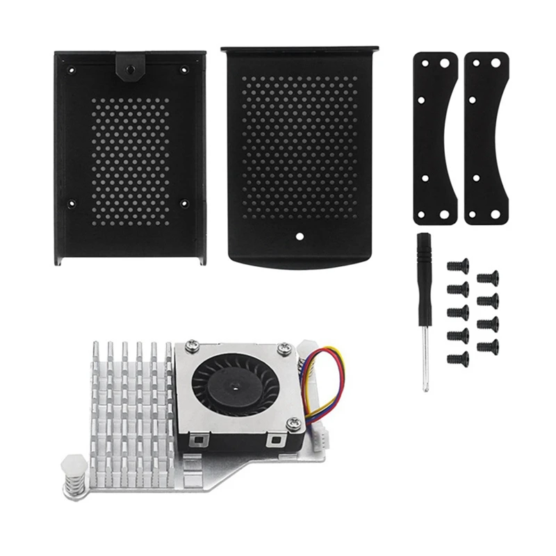 لـ Raspberry Pi 5 حافظة من سبائك الألومنيوم غلاف معدني مع مروحة تبريد لـ Raspberry Pi 5 متينة (أسود + فضي)