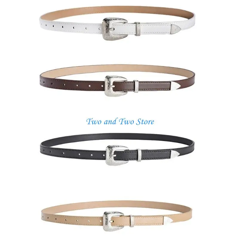 HX6F حزام خصر للكبار مع مشبك زهور منحوت خفيف فاخر شخصية PU أحزمة وسط للنساء فستان معطف قابل للتعديل #5