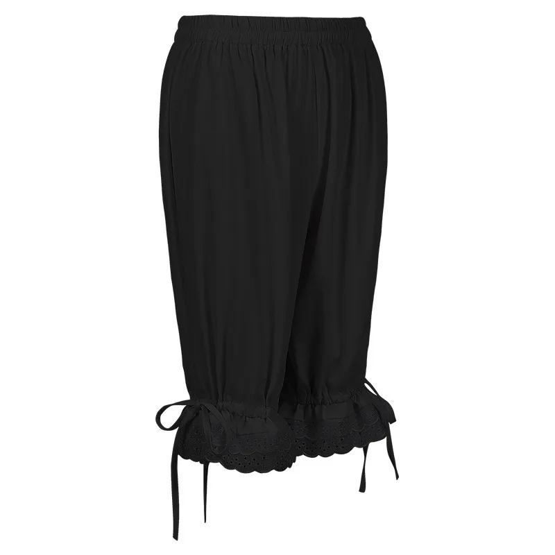 

Women's Loose Fit Solid Lace Lantern Pants, Ruffle Knee Length Capris, All Season Fashion for Spring Summer Autumn Winter