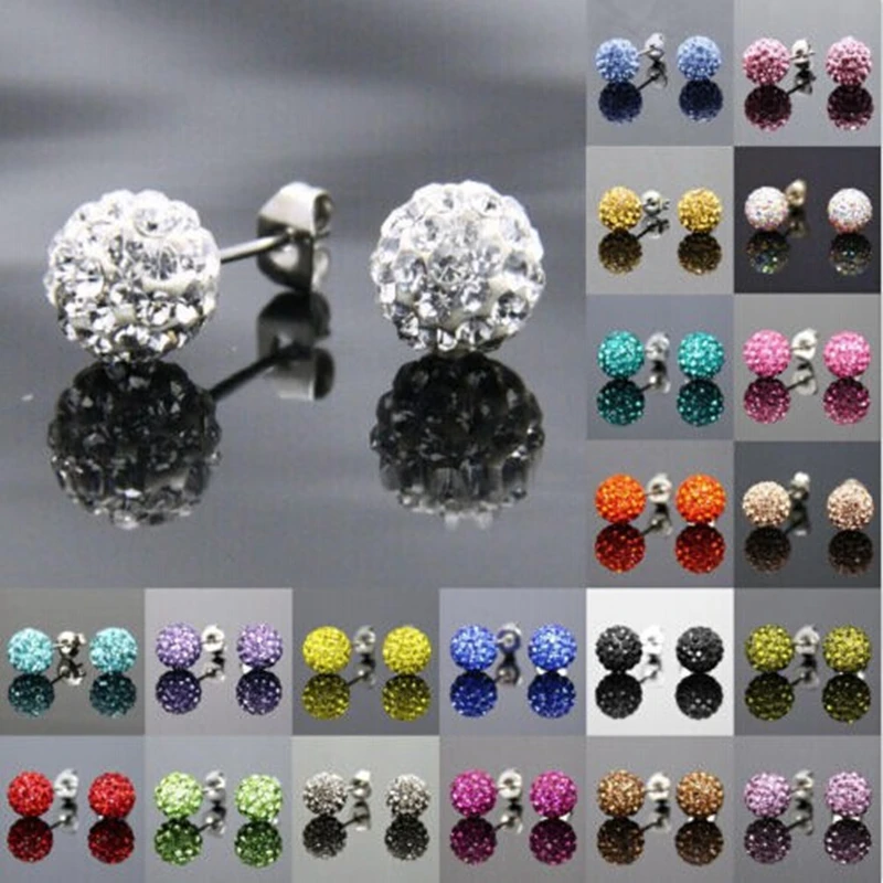 19 Color 10MM Rhinestone Earrings Micro Disco Ball Crystal Stud Earring For Women Fashion Jewelr