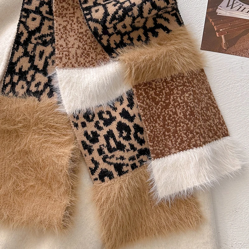 New Leopard Knitting Scarf Women Autumn Winter Thick Soft Warm Muffler HighQuality Versatile Imitation Cashmere Shawl Female