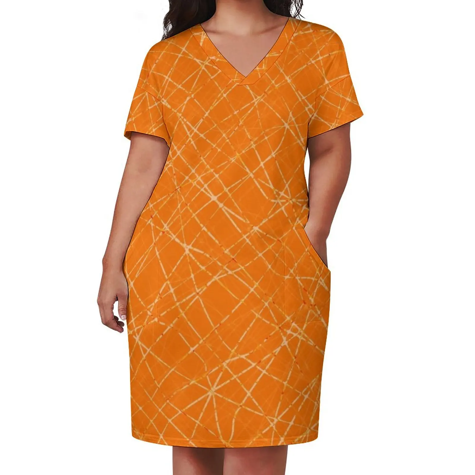 Fracture Lines - a Shattered Abstract in Orange Loose Pocket Dress Female clothing Women