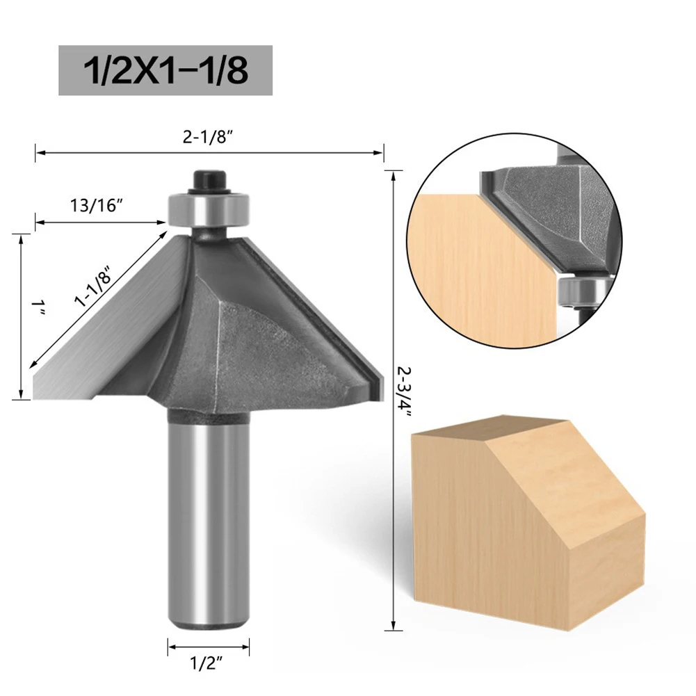 Bearing Router Bit Router Bits Metal Material Simple Structure Gray Color 1/2 Handle 13 Models Available 45 Degree Bevel