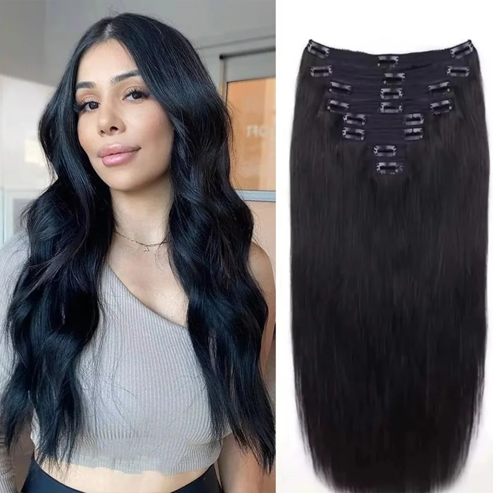 

100 г/компл., человеческие волосы на заколках, человеческие волосы от 8 до 26 дюймов, бразильские прямые волосы Remy, натуральный черный цвет для женщин