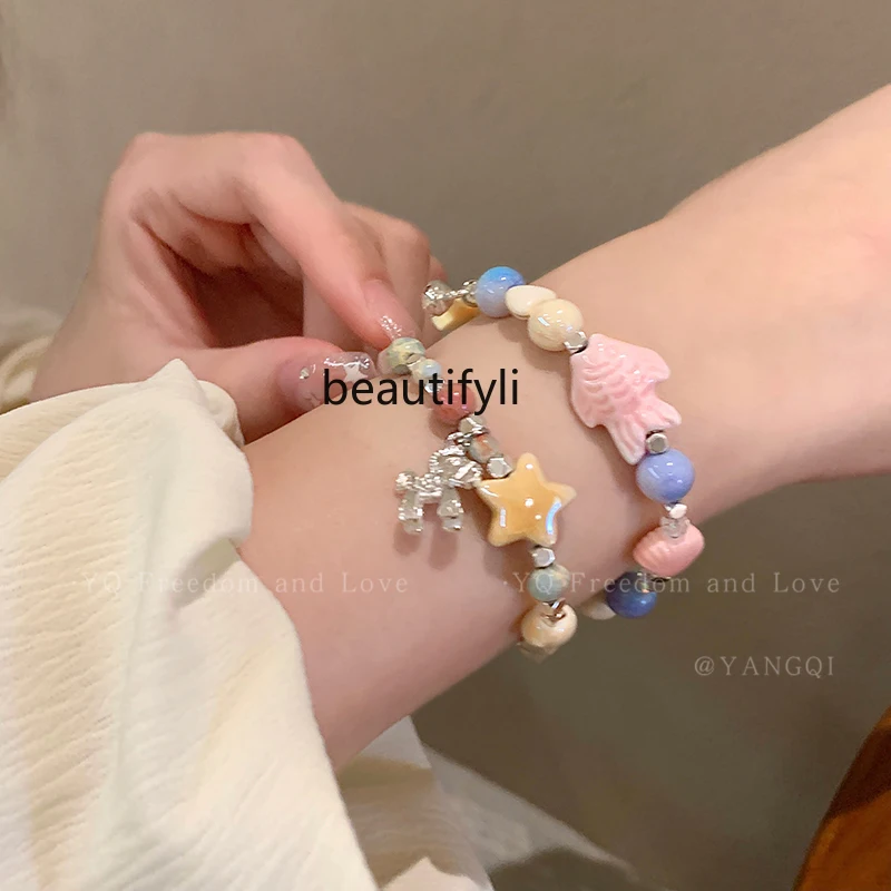 Dopamine Candy Color Five-Pointed Star Cartoon Bracelet Sweet Cool Hot Girl Style Couple Personality Hand Jewelry