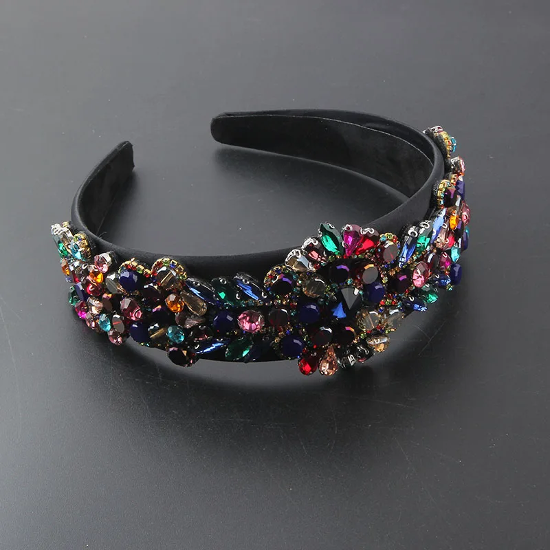 New Fashion Baroque Geometric Color Rhinestone Light Luxury Hair Hoop Ladies Prom Focus on Highlights Hair Accessories 939