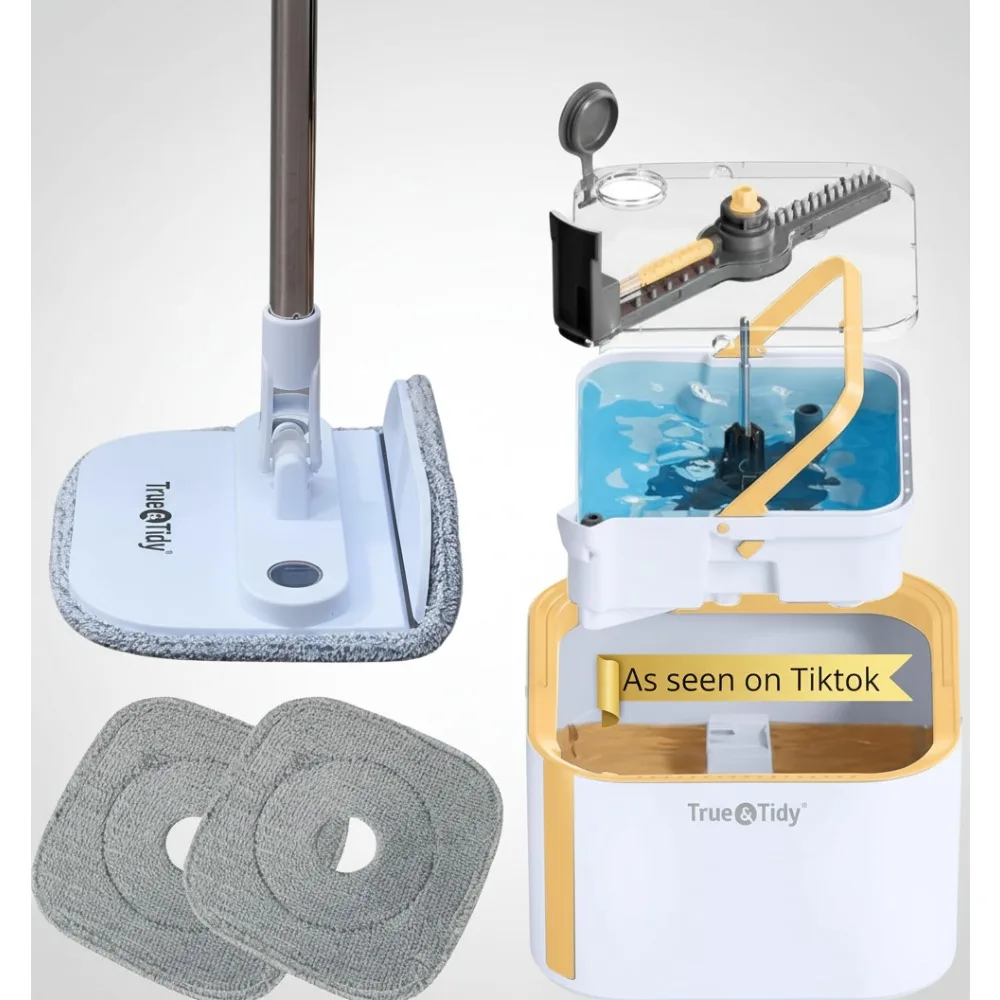 

Spin Mop 2.0 with Detachable Bucket, Self-Standing Design, Clean/Dirty Water Separation, Foldable Head for Home Cleaning