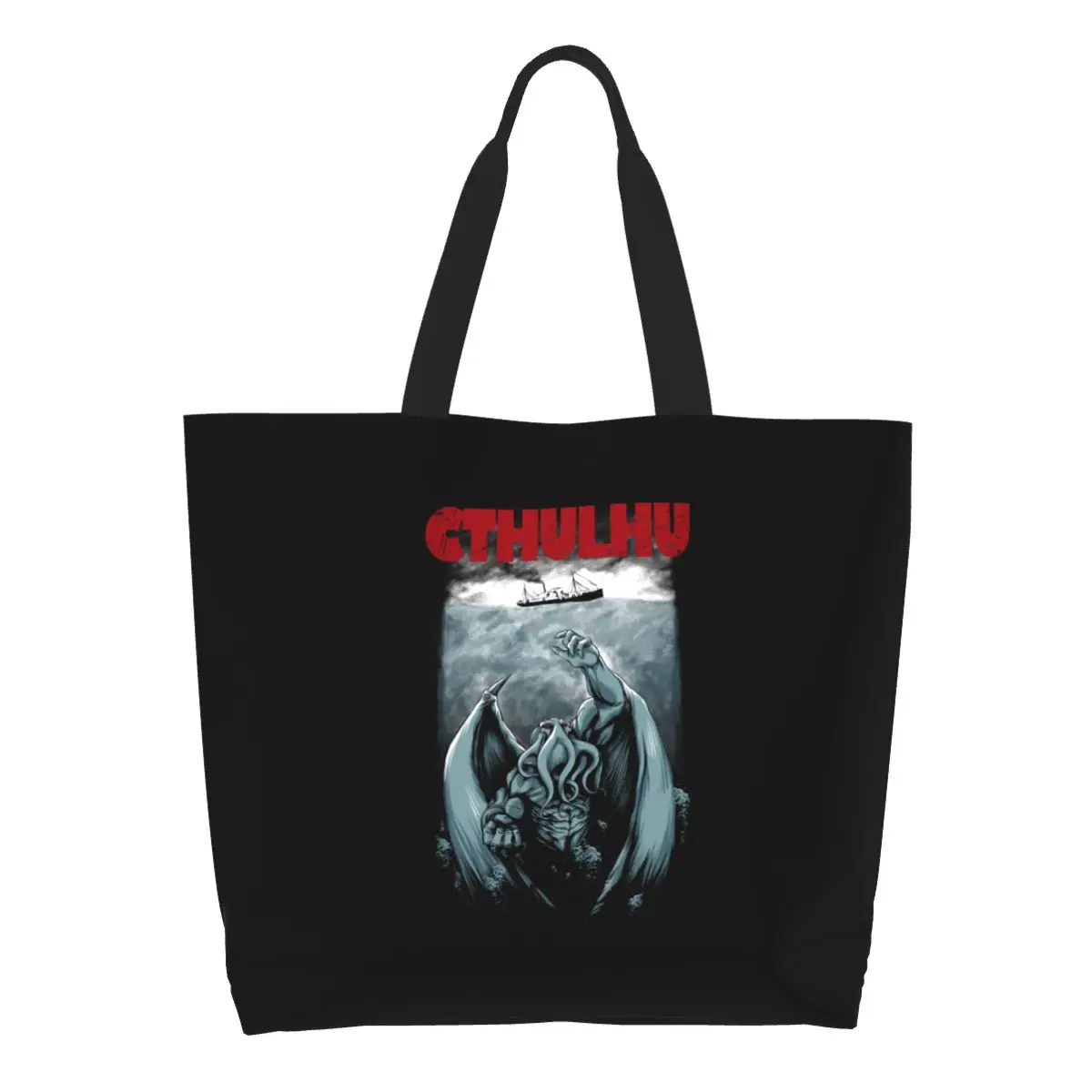 Fashion Parody Cthulhu Lovecraft Shopping Tote Bags Reusable Horror Movie Canvas Groceries Shoulder Shopper Bag