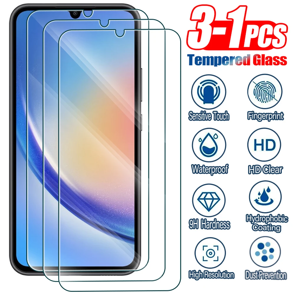 3-1Pcs Tempered Glass For Samsung Galaxy A05 A15 A25 A35 A55 4G 5G Screen Protective Glass On Samsung A04 A14 A24 A34 A54 A04E