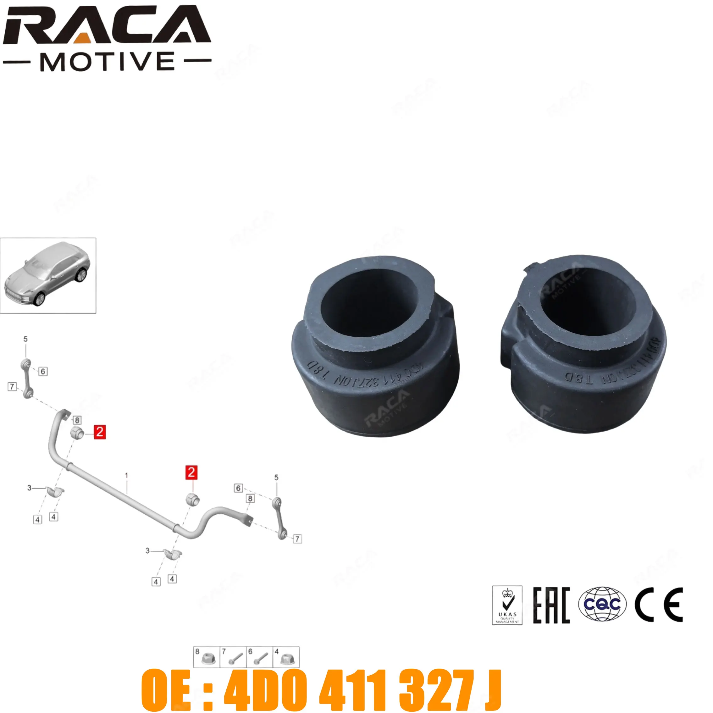 

High-Quality Front Axle Steering Stabilizer Rubber Bushing 2-Piece Set Suitable for Porsche Macan (95B) 2014-Present 4D0411327J 4D0 411 327 J