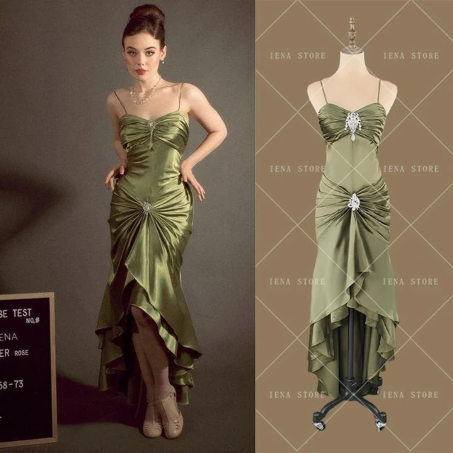 Elegant Vintage Olive Green Prom Party Gown Celebrity Dresses Sweetheart Crystal Button Pleat Taffeta Satin Evening Dress 14085 AliExpress 320