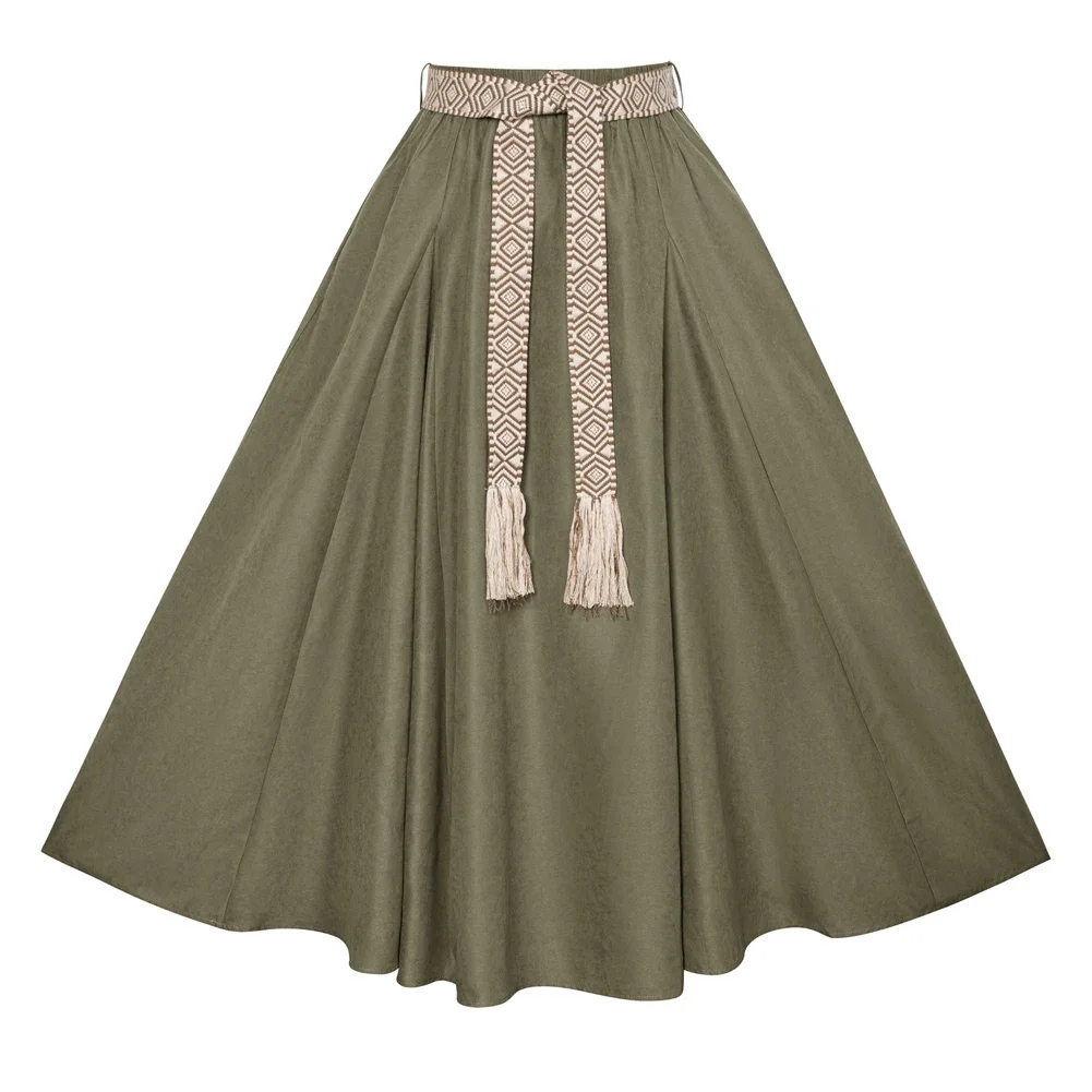 

Women Maxi Skirt Vintage Renaissance Elastic Waist Ankle Length Swing Skirt Bohemian Belt High Waist Skirts Vestidos De Mujer