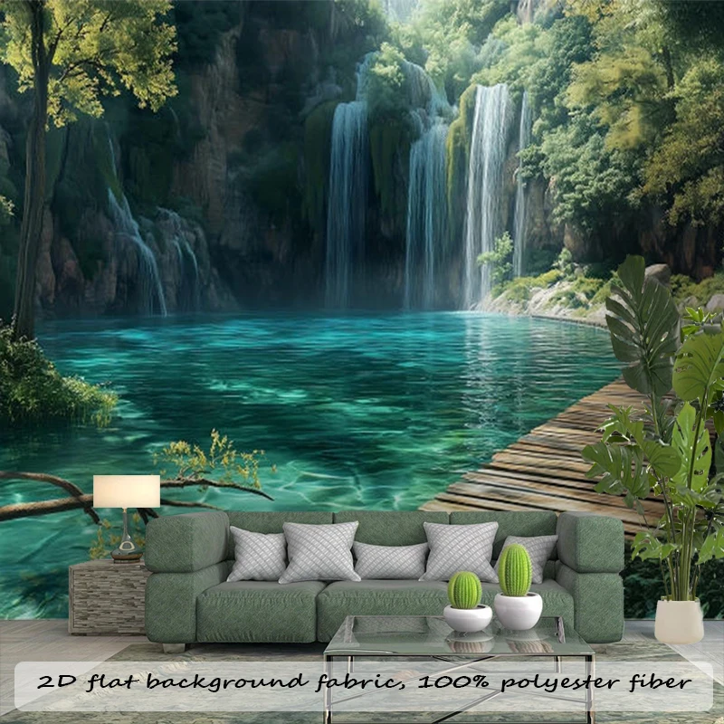 1PC Waterfall Lake View Art Print Backdrop Banner, Bedroom Living Room Photo Background, Polyester, Home Decor, Wall Art