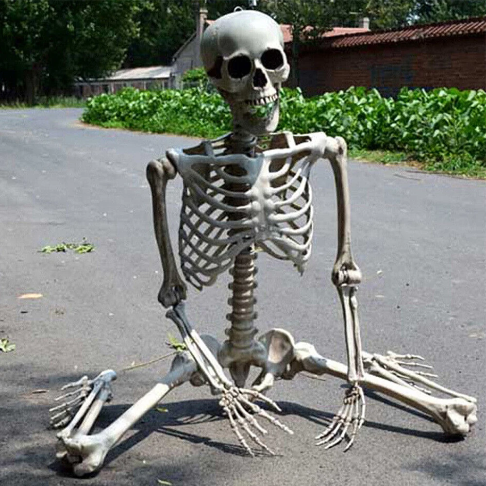 

Full Life Size Human Skeleton Halloween Prop 90CM Haunted House Hanging Props Scary Movable Big Skull Halloween Party Decoration
