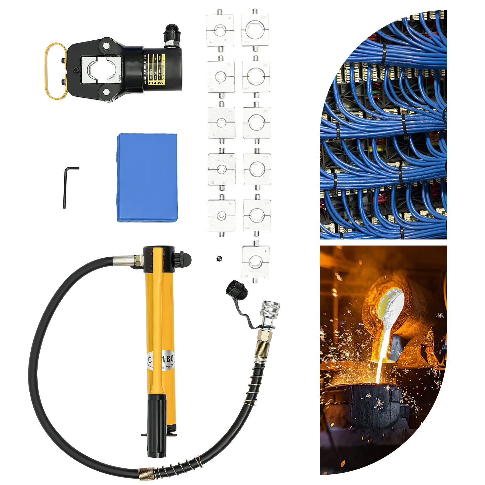

Hydraulic Crimping Pliers 20T Force Manual Steel Crimping Range 500m㎡ with Multiple Molds Yellow Black