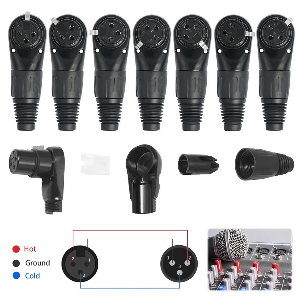 3Pin Male Female Micphone Plug Audio Cable Connector Right Angle 90 Degree Audio Wire Connector for DIY XLR Audio Cable