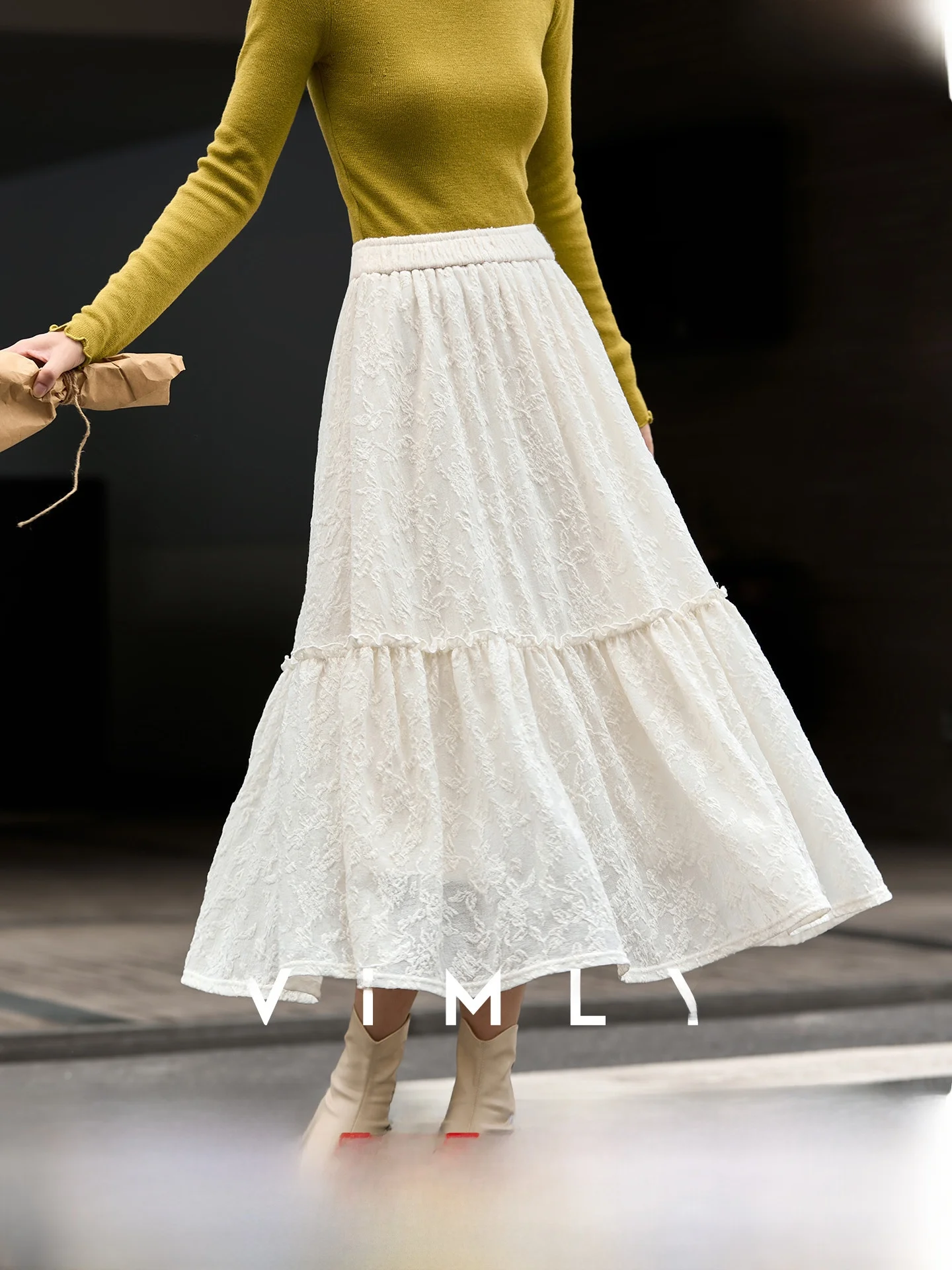 

Новая женская зимняя юбка макси с кружевными вставками, свободного кроя, из полиэстера и нейлона, с высокой эластичностью, в форме зонта