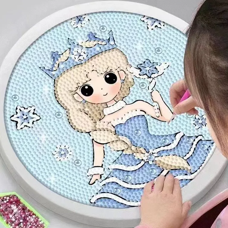 Puzzle dla dzieci z motywem księżniczek z kreskówek, 20 * 20 cm, DIY diamentowy obraz, ręcznie robione naklejki diamentowe DIY dla dzieci.