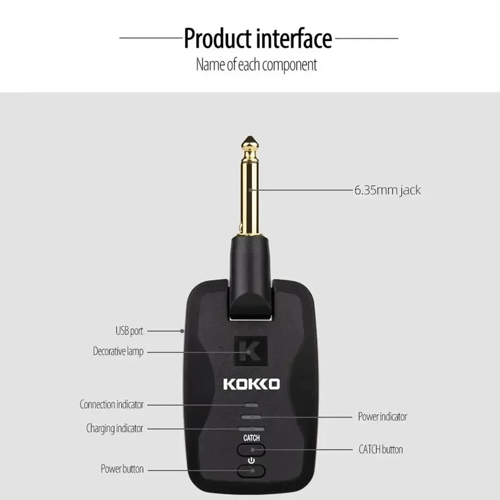 KOKKO FW2D 2.4GHz Wireless Guitar System Transmitter Receiver Rechargeable Wireless Transmitter Guitar Parts & Accessories