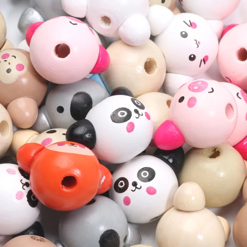 20x28mm 10pcs Random Cute Cartoon Animal Head Wooden Beads For Jewelry Making DIY Jewelry Decoration Pen Handicrafts Accessories